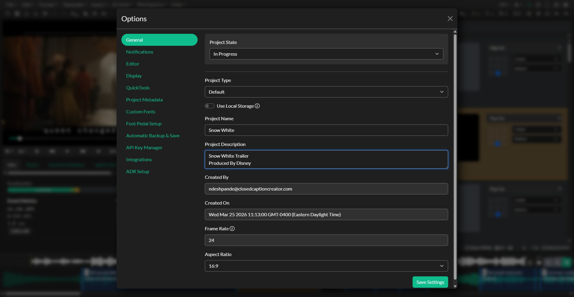 General options tab in Options